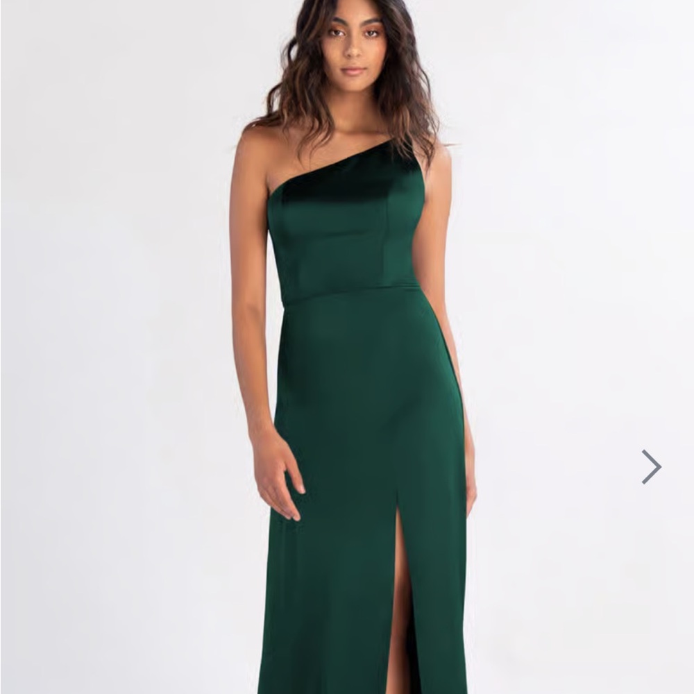 Jenny Yoo One-Shoulder Dark Green Dress